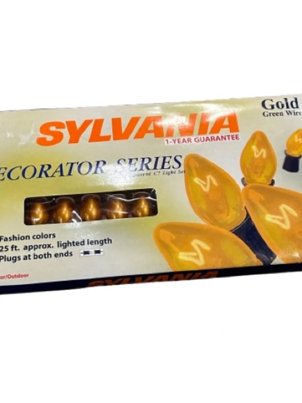 Vintage Sylvania Gold Transparent C7 Light Set Decorator Series Celestial 25 ft
